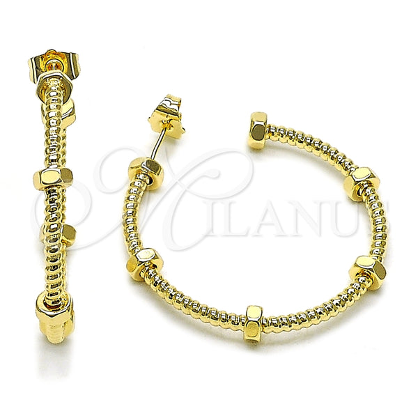 Argolla Mediana 02.428.0003.40 Oro Laminado, Diseño de Torcido, Diamantado, Tono Dorado