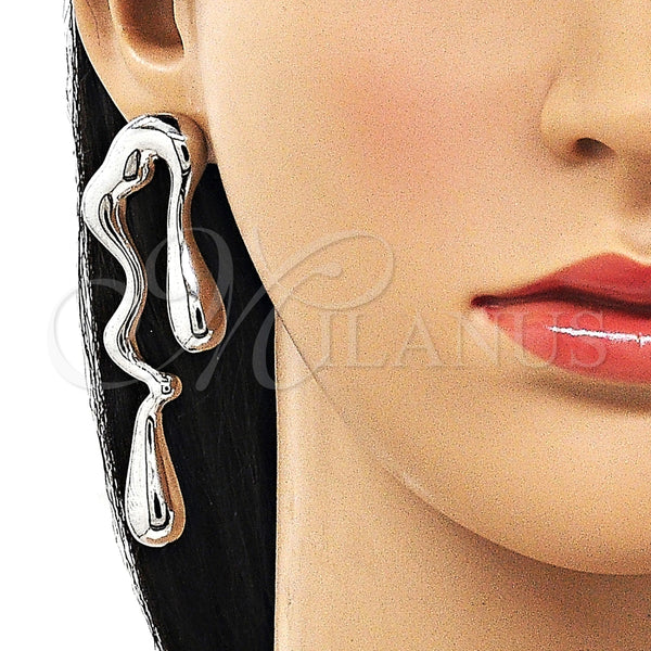 Arete Dormilona 02.428.0005.1 Rodio Laminado, Diseño de Gota, Pulido, Rodinado