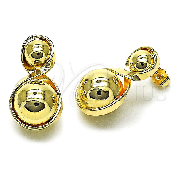 Arete Dormilona 02.428.0010 Oro Laminado, Diseño de Bola y Infinito, Pulido, Tono Dorado