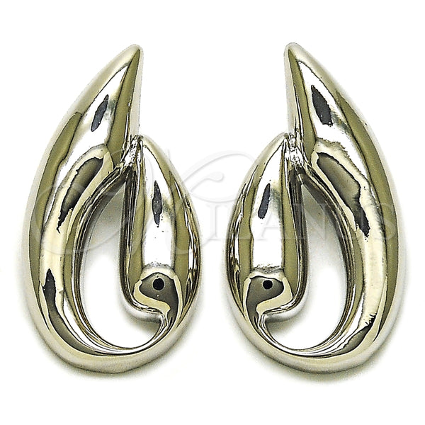 Arete Dormilona 02.428.0015.1 Rodio Laminado, Diseño de Oja, Pulido, Rodinado