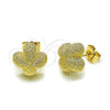 Arete Dormilona 02.428.0016 Oro Laminado, Diseño de Flor y Trébol de Cuatro Hojas, Mate, Tono Dorado