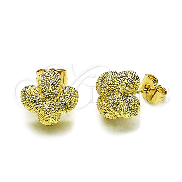 Arete Dormilona 02.428.0016 Oro Laminado, Diseño de Flor y Trébol de Cuatro Hojas, Mate, Tono Dorado