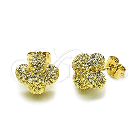 Arete Dormilona 02.428.0016 Oro Laminado, Diseño de Flor y Trébol de Cuatro Hojas, Mate, Tono Dorado