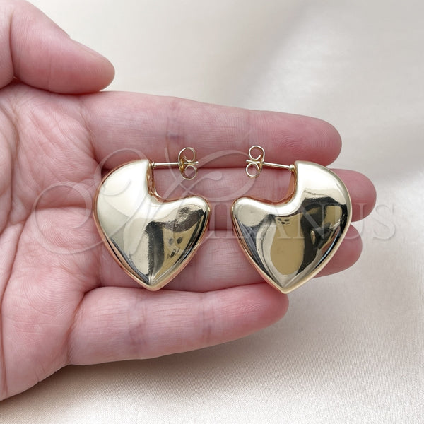 Arete Dormilona 02.163.0371 Oro Laminado, Diseño de Corazón y Hueco, Pulido, Tono Dorado