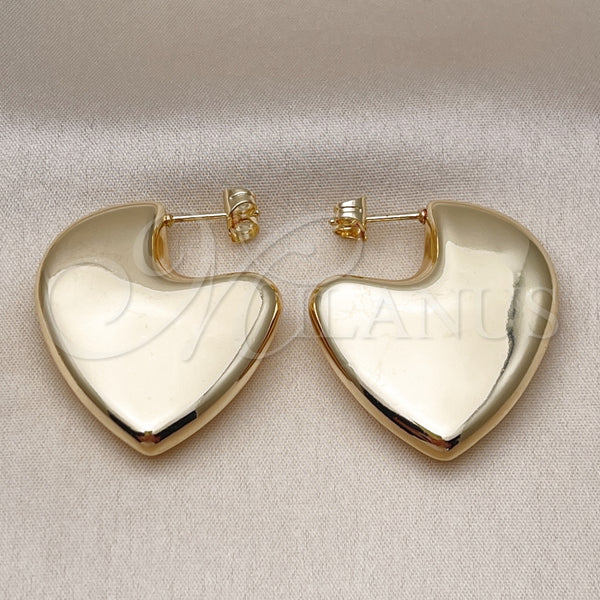 Arete Dormilona 02.163.0371 Oro Laminado, Diseño de Corazón y Hueco, Pulido, Tono Dorado