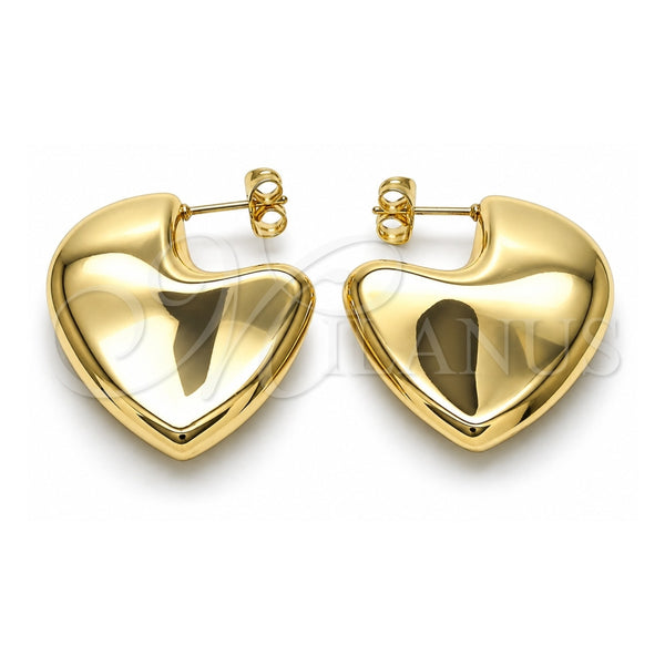 Arete Dormilona 02.163.0371 Oro Laminado, Diseño de Corazón y Hueco, Pulido, Tono Dorado