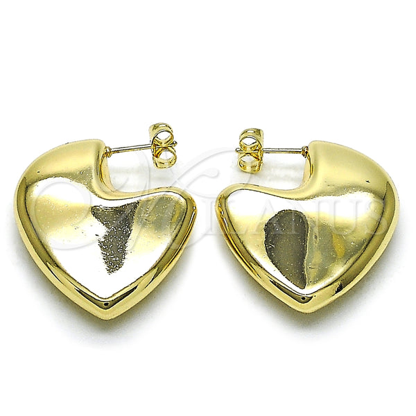 Arete Dormilona 02.163.0371 Oro Laminado, Diseño de Corazón y Hueco, Pulido, Tono Dorado