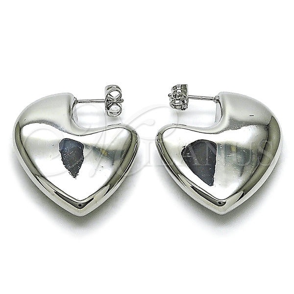 Arete Dormilona 02.163.0371.1 Rodio Laminado, Diseño de Corazón y Hueco, Pulido, Rodinado
