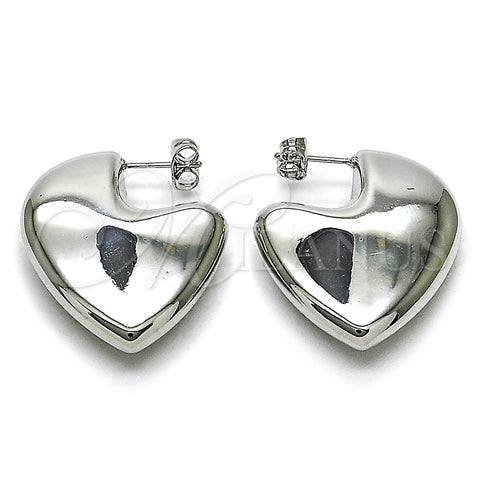 Arete Dormilona 02.163.0371.1 Rodio Laminado, Diseño de Corazón y Hueco, Pulido, Rodinado