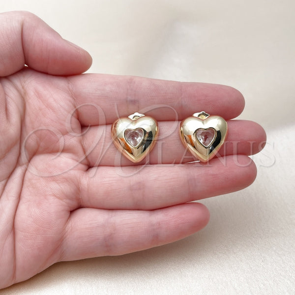 Arete Dormilona 02.163.0373 Oro Laminado, Diseño de Corazón, con Blanca Zirconia Cubica, Pulido, Tono Dorado