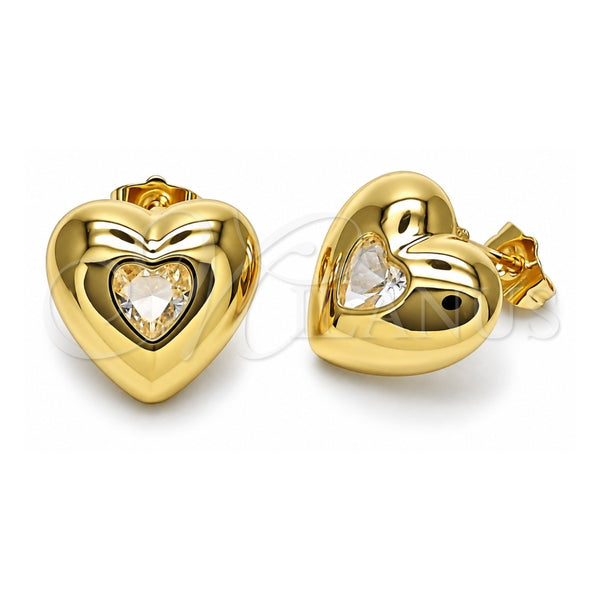 Arete Dormilona 02.163.0373 Oro Laminado, Diseño de Corazón, con Blanca Zirconia Cubica, Pulido, Tono Dorado