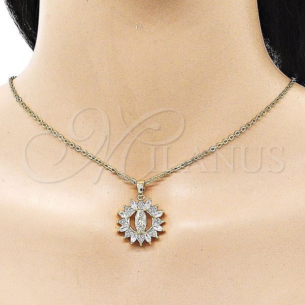 Dije Religioso 05.210.0009 Oro Laminado, Diseño de Guadalupe, con Blanca Zirconia Cubica and Blanca Micro Pave, Pulido, Tono Dorado