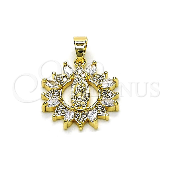 Dije Religioso 05.210.0009 Oro Laminado, Diseño de Guadalupe, con Blanca Zirconia Cubica and Blanca Micro Pave, Pulido, Tono Dorado