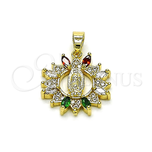 Dije Religioso 05.210.0010.1 Oro Laminado, Diseño de San Judas, con Multicolor Zirconia Cubica and Blanca Micro Pave, Pulido, Tono Dorado