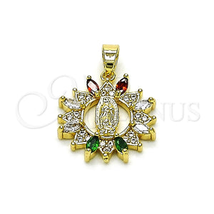 Dije Religioso 05.210.0010.1 Oro Laminado, Diseño de San Judas, con Multicolor Zirconia Cubica and Blanca Micro Pave, Pulido, Tono Dorado