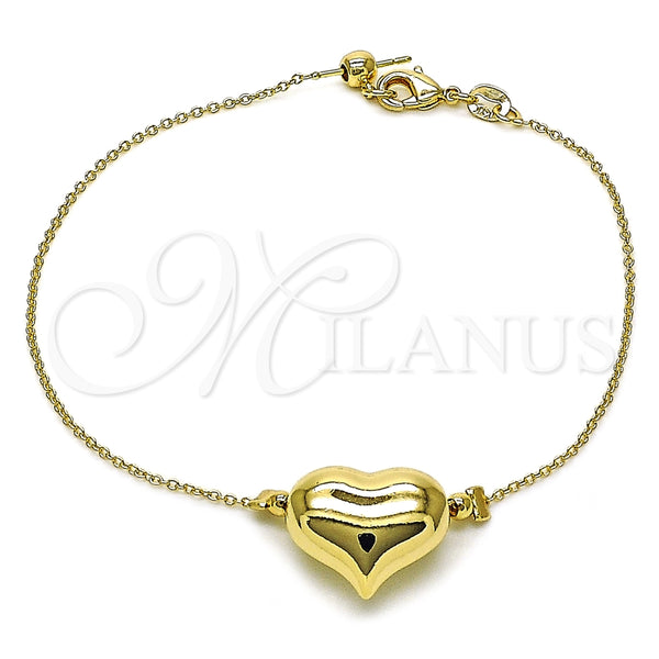 Pulsera Elegante 03.63.2289.08 Oro Laminado, Diseño de Corazón y Hueco, Pulido, Tono Dorado (01 MM Thickness, 8 Inches Length)