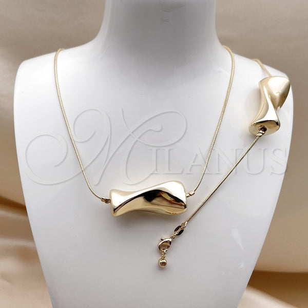 Collar y Pulsera 06.63.0290 Oro Laminado, Diseño de Cola de Raton, Pulido, Tono Dorado