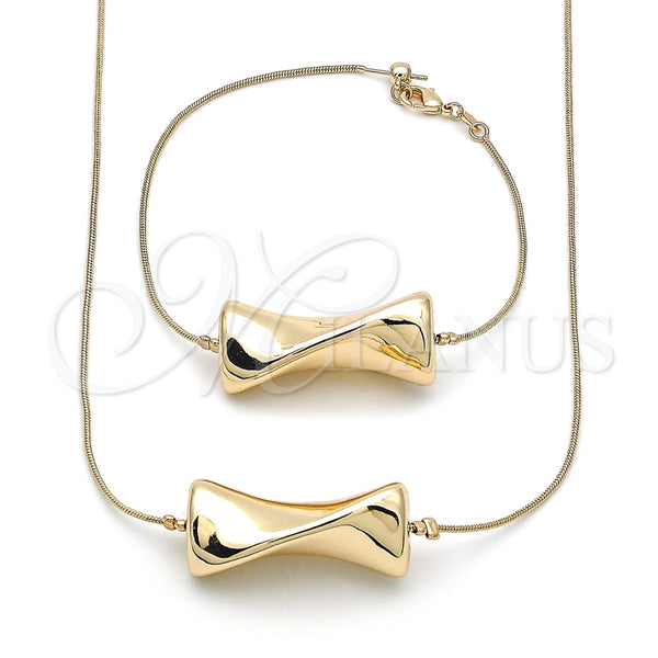 Collar y Pulsera 06.63.0290 Oro Laminado, Diseño de Cola de Raton, Pulido, Tono Dorado