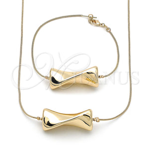 Collar y Pulsera 06.63.0290 Oro Laminado, Diseño de Cola de Raton, Pulido, Tono Dorado
