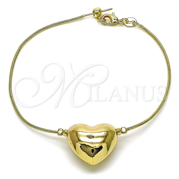 Pulsera Elegante 03.63.2293.08 Oro Laminado, Diseño de Corazón y Cola de Raton, Pulido, Tono Dorado (01 MM Thickness, 8 Inches Length)