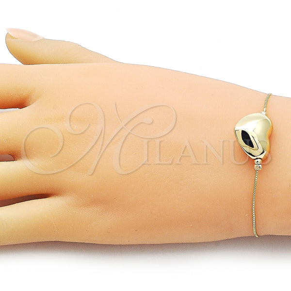 Pulsera Elegante 03.63.2294.08 Oro Laminado, Diseño de Corazón y Box, Pulido, Tono Dorado (01 MM Thickness, 8 Inches Length)