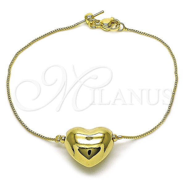 Pulsera Elegante 03.63.2294.08 Oro Laminado, Diseño de Corazón y Box, Pulido, Tono Dorado (01 MM Thickness, 8 Inches Length)