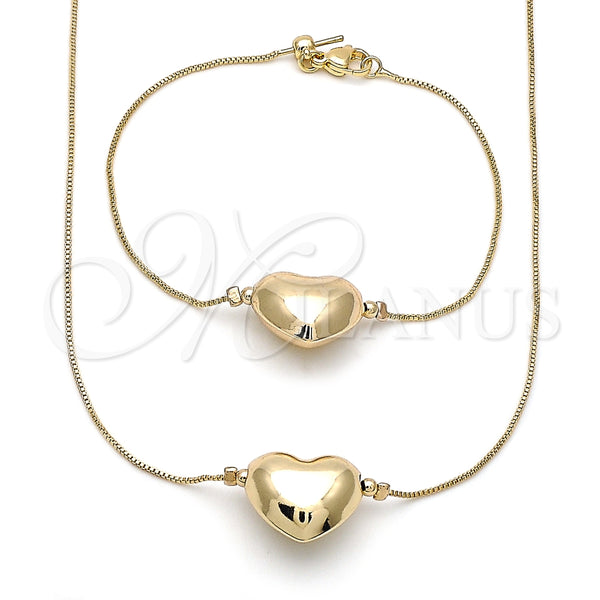 Collar y Pulsera 06.63.0292 Oro Laminado, Diseño de Corazón y Box, Pulido, Tono Dorado