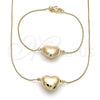 Collar y Pulsera 06.63.0292 Oro Laminado, Diseño de Corazón y Box, Pulido, Tono Dorado