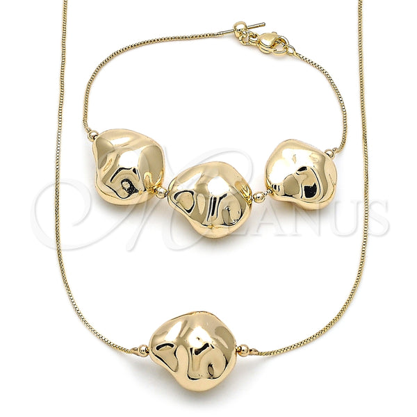 Collar y Pulsera 06.63.0293 Oro Laminado, Diseño de Box y Bola, Pulido, Tono Dorado