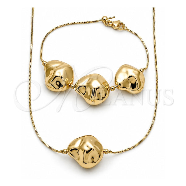 Collar y Pulsera 06.63.0293 Oro Laminado, Diseño de Box y Bola, Pulido, Tono Dorado