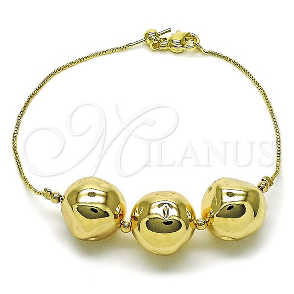 Pulsera Elegante 03.63.2296.08 Oro Laminado, Diseño de Box y Bola, Pulido, Tono Dorado (01 MM Thickness, 8 Inches Length)