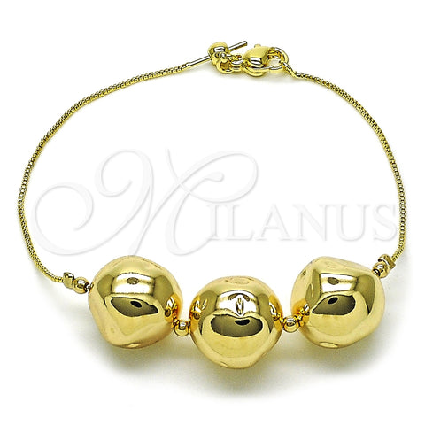 Pulsera Elegante 03.63.2296.08 Oro Laminado, Diseño de Box y Bola, Pulido, Tono Dorado (01 MM Thickness, 8 Inches Length)