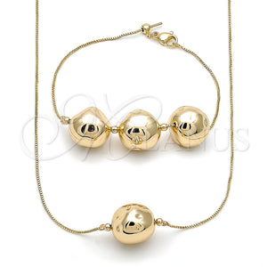 Collar y Pulsera 06.63.0294 Oro Laminado, Diseño de Box y Bola, Pulido, Tono Dorado