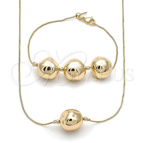Collar y Pulsera 06.63.0294 Oro Laminado, Diseño de Box y Bola, Pulido, Tono Dorado