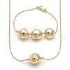Collar y Pulsera 06.63.0294 Oro Laminado, Diseño de Box y Bola, Pulido, Tono Dorado