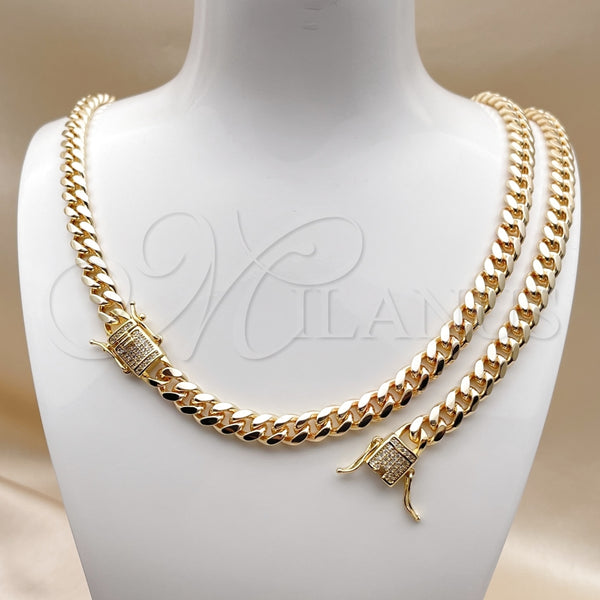 Collar y Pulsera 06.63.0297 Oro Laminado, Diseño de Miami Cubana, con Blanca Micro Pave, Pulido, Tono Dorado