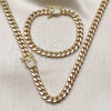 Collar y Pulsera 06.63.0297 Oro Laminado, Diseño de Miami Cubana, con Blanca Micro Pave, Pulido, Tono Dorado