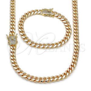 Collar y Pulsera 06.63.0297 Oro Laminado, Diseño de Miami Cubana, con Blanca Micro Pave, Pulido, Tono Dorado