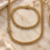 Collar y Pulsera 06.63.0298 Oro Laminado, Diseño de Miami Cubana y Cierre De Cajon, con Micro Pave Blanca, Pulido, Tono Dorado