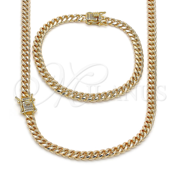 Collar y Pulsera 06.63.0298 Oro Laminado, Diseño de Miami Cubana, con Blanca Micro Pave, Pulido, Tono Dorado