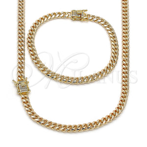 Collar y Pulsera 06.63.0298 Oro Laminado, Diseño de Miami Cubana, con Blanca Micro Pave, Pulido, Tono Dorado