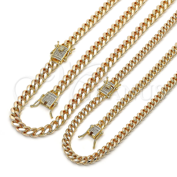 Collar y Pulsera 06.63.0298 Oro Laminado, Diseño de Miami Cubana, con Blanca Micro Pave, Pulido, Tono Dorado
