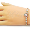Pulsera Elegante 03.283.0448.07 Oro Laminado, Diseño de Corazón y Miami Cubana, con Blanca Zirconia Cubica, Pulido, Tono Dorado (05 MM Thickness, 7 Inches Length)