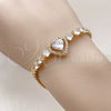 Pulsera Elegante 03.283.0448.07 Oro Laminado, Diseño de Corazón y Miami Cubana, con Blanca Zirconia Cubica, Pulido, Tono Dorado (05 MM Thickness, 7 Inches Length)