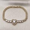 Pulsera Elegante 03.283.0448.07 Oro Laminado, Diseño de Corazón y Miami Cubana, con Blanca Zirconia Cubica, Pulido, Tono Dorado (05 MM Thickness, 7 Inches Length)
