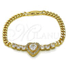 Pulsera Elegante 03.283.0448.07 Oro Laminado, Diseño de Corazón y Miami Cubana, con Blanca Zirconia Cubica, Pulido, Tono Dorado (05 MM Thickness, 7 Inches Length)
