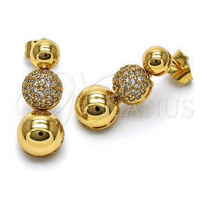Arete Dormilona 02.283.0217 Oro Laminado, Diseño de Bola, con Micro Pave Blanca, Pulido, Tono Dorado