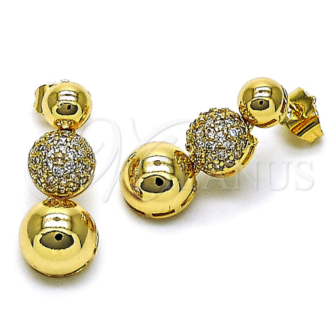 Arete Dormilona 02.283.0217 Oro Laminado, Diseño de Bola, con Blanca Micro Pave, Pulido, Tono Dorado