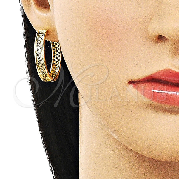 Argolla Huggie 02.283.0223.30 Oro Laminado, con Blanca Micro Pave, Pulido, Tono Dorado