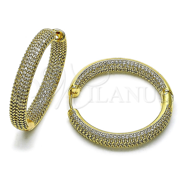 Argolla Huggie 02.283.0140.35 Oro Laminado, con Micro Pave Blanca, Pulido, Tono Dorado